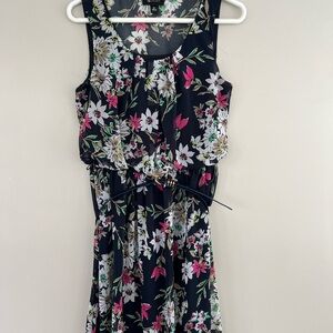 AB Studio Navy Blue Floral Maxi Dress with Pink & White Blooms